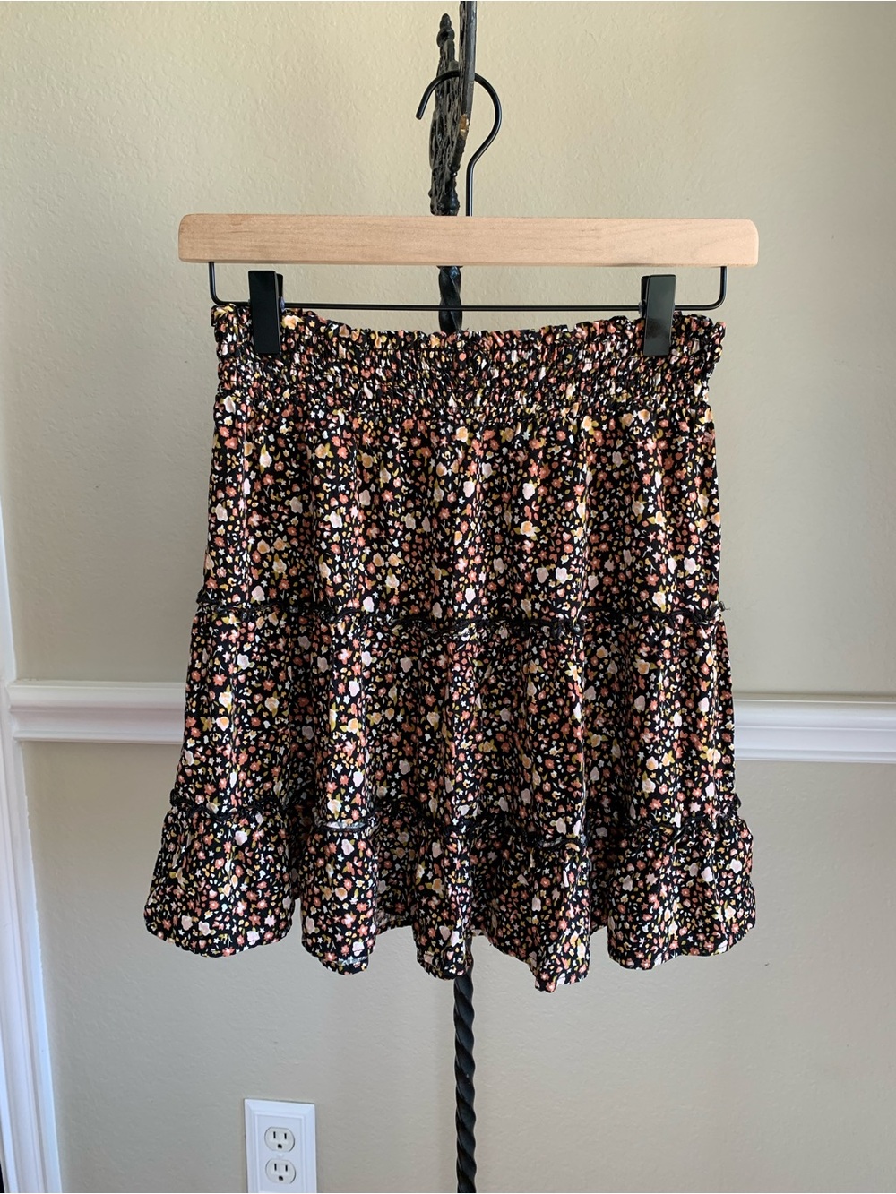 Wallflower Black Floral Ruffled Mini Skirt